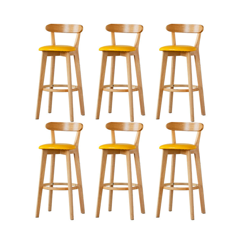 Nordic Solid Wood Bar Stools Upholstered Indoor Bar Stool with Natural Base Yellow 6 Piece Set Clearhalo 'Bar Furniture' 'Bar Stools' 'bar_stools' 'furn' 'furn_bar_stools' 'Furniture' 'Kitchen & Dining Furniture' 7322010