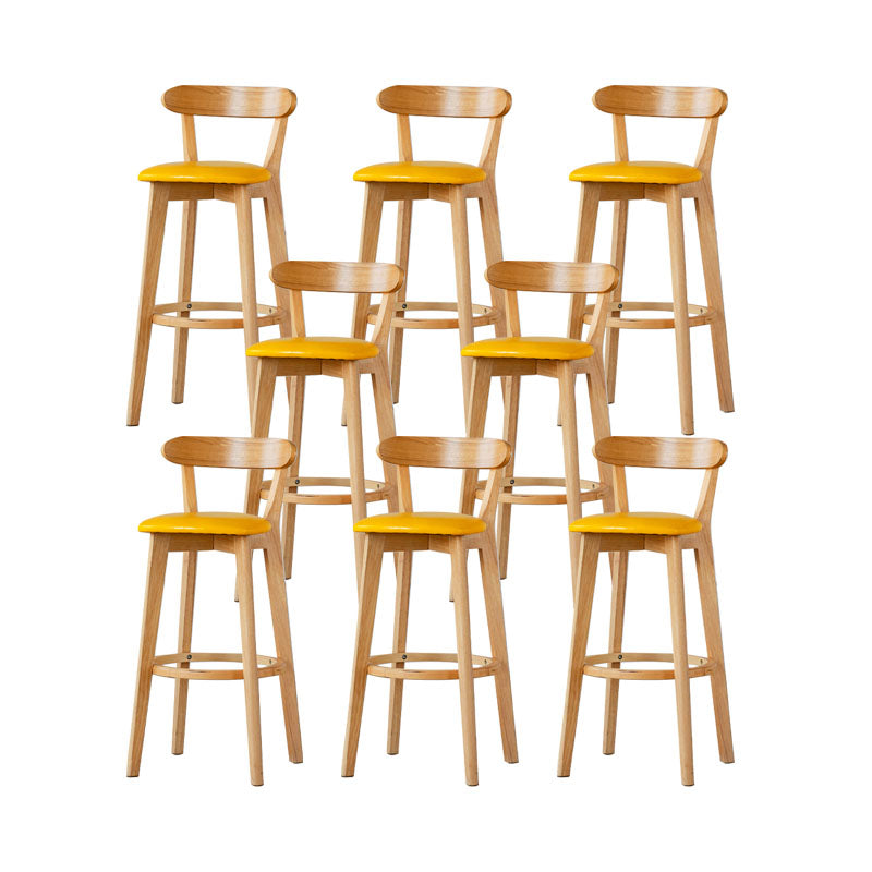 Nordic Solid Wood Bar Stools Upholstered Indoor Bar Stool with Natural Base Yellow 8 Piece Set Clearhalo 'Bar Furniture' 'Bar Stools' 'bar_stools' 'furn' 'furn_bar_stools' 'Furniture' 'Kitchen & Dining Furniture' 7322011