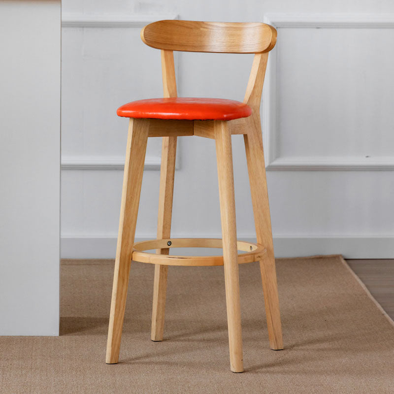 Nordic Solid Wood Bar Stools Upholstered Indoor Bar Stool with Natural Base Orange 1 Piece Clearhalo 'Bar Furniture' 'Bar Stools' 'bar_stools' 'furn' 'furn_bar_stools' 'Furniture' 'Kitchen & Dining Furniture' 7322012