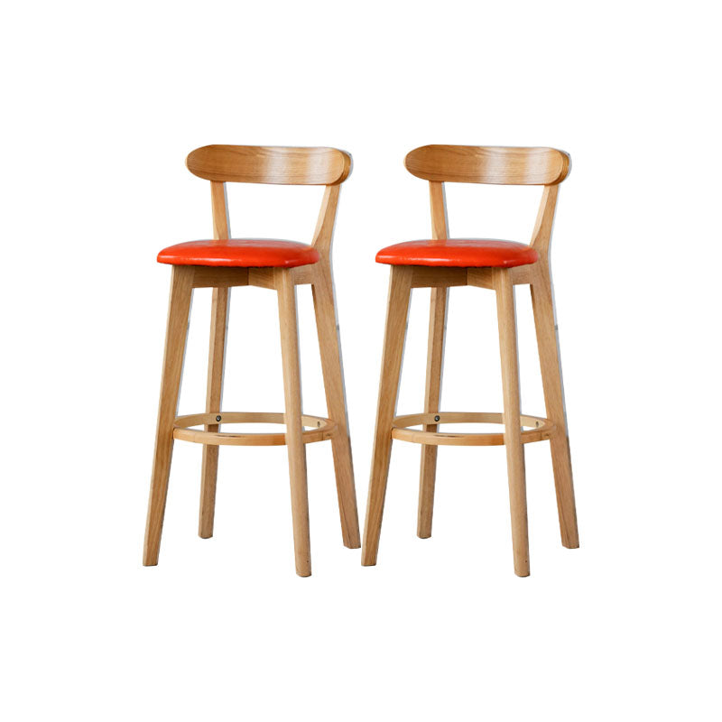 Nordic Solid Wood Bar Stools Upholstered Indoor Bar Stool with Natural Base Orange 2 Piece Set Clearhalo 'Bar Furniture' 'Bar Stools' 'bar_stools' 'furn' 'furn_bar_stools' 'Furniture' 'Kitchen & Dining Furniture' 7322013