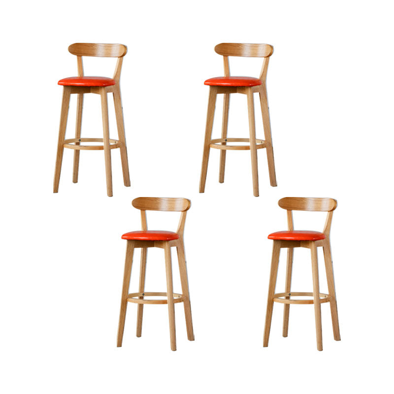 Nordic Solid Wood Bar Stools Upholstered Indoor Bar Stool with Natural Base Orange 4 Piece Set Clearhalo 'Bar Furniture' 'Bar Stools' 'bar_stools' 'furn' 'furn_bar_stools' 'Furniture' 'Kitchen & Dining Furniture' 7322014