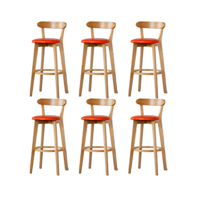 Nordic Solid Wood Bar Stools Upholstered Indoor Bar Stool with Natural Base Orange 6 Piece Set Clearhalo 'Bar Furniture' 'Bar Stools' 'bar_stools' 'furn' 'furn_bar_stools' 'Furniture' 'Kitchen & Dining Furniture' 7322015