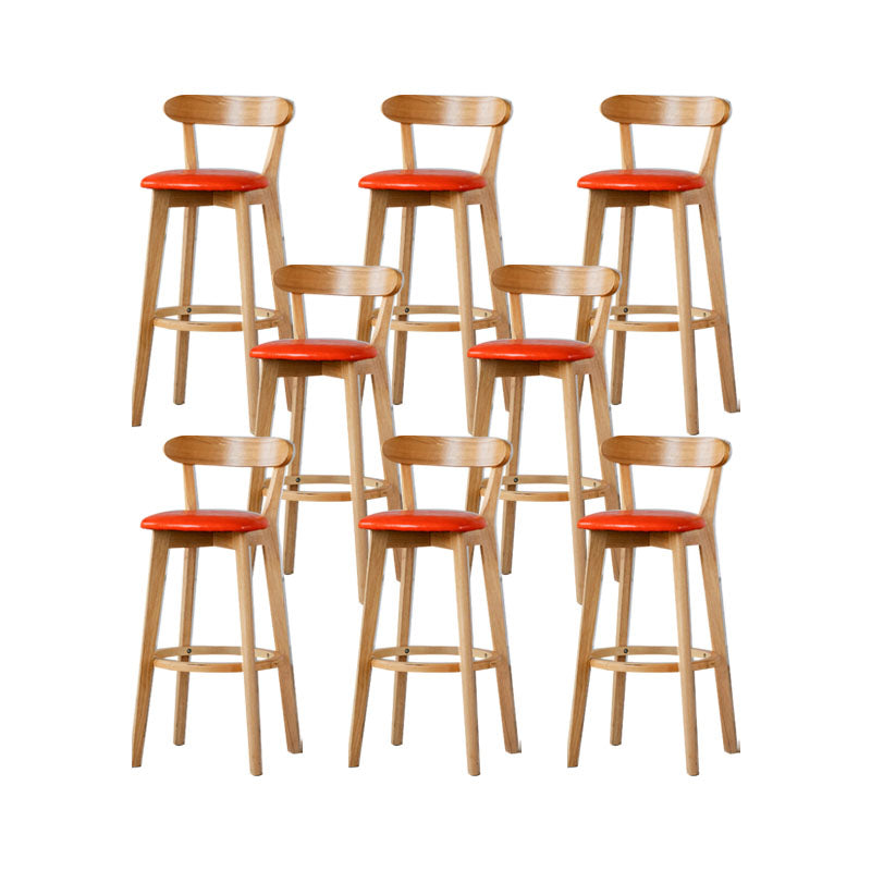 Nordic Solid Wood Bar Stools Upholstered Indoor Bar Stool with Natural Base Orange 8 Piece Set Clearhalo 'Bar Furniture' 'Bar Stools' 'bar_stools' 'furn' 'furn_bar_stools' 'Furniture' 'Kitchen & Dining Furniture' 7322016