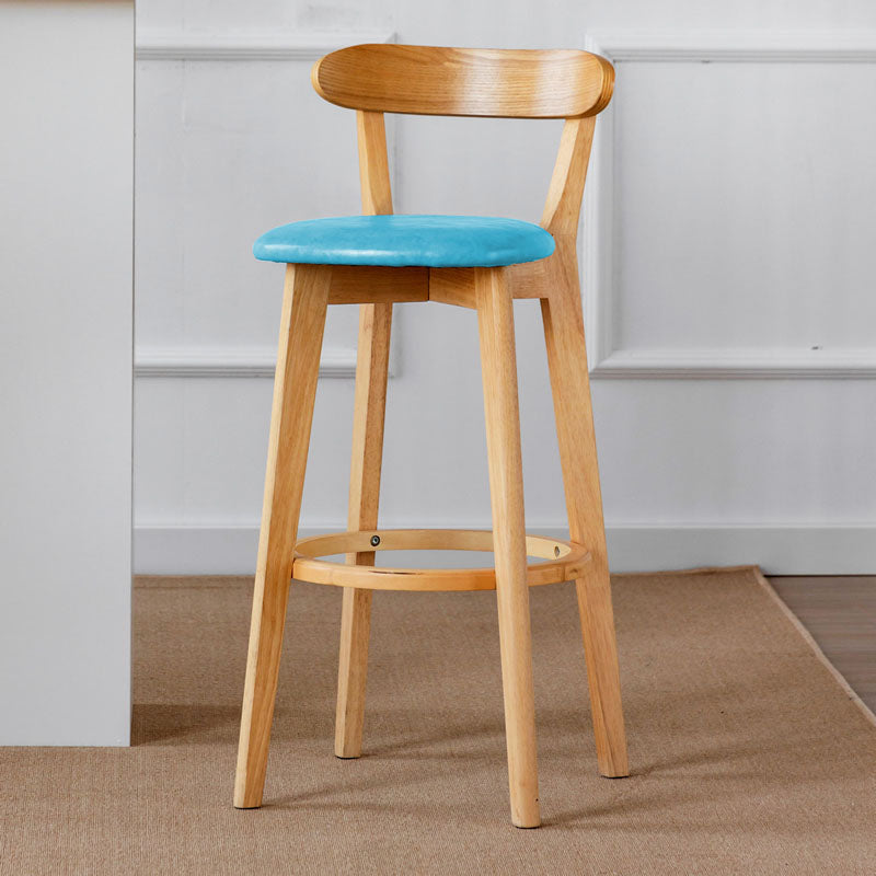 Nordic Solid Wood Bar Stools Upholstered Indoor Bar Stool with Natural Base Lake Blue 1 Piece Clearhalo 'Bar Furniture' 'Bar Stools' 'bar_stools' 'furn' 'furn_bar_stools' 'Furniture' 'Kitchen & Dining Furniture' 7322017