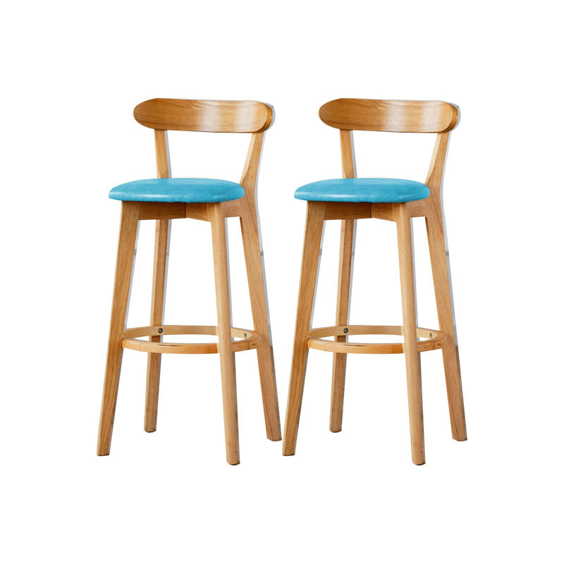 Nordic Solid Wood Bar Stools Upholstered Indoor Bar Stool with Natural Base Lake Blue 2 Piece Set Clearhalo 'Bar Furniture' 'Bar Stools' 'bar_stools' 'furn' 'furn_bar_stools' 'Furniture' 'Kitchen & Dining Furniture' 7322018
