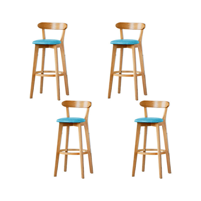 Nordic Solid Wood Bar Stools Upholstered Indoor Bar Stool with Natural Base Lake Blue 4 Piece Set Clearhalo 'Bar Furniture' 'Bar Stools' 'bar_stools' 'furn' 'furn_bar_stools' 'Furniture' 'Kitchen & Dining Furniture' 7322019