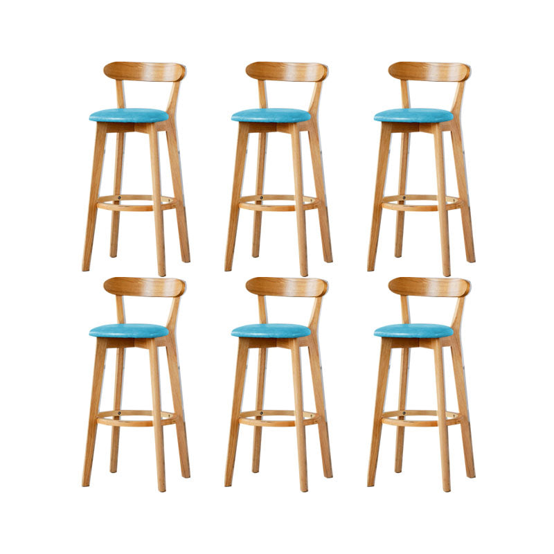 Nordic Solid Wood Bar Stools Upholstered Indoor Bar Stool with Natural Base Lake Blue 6 Piece Set Clearhalo 'Bar Furniture' 'Bar Stools' 'bar_stools' 'furn' 'furn_bar_stools' 'Furniture' 'Kitchen & Dining Furniture' 7322020