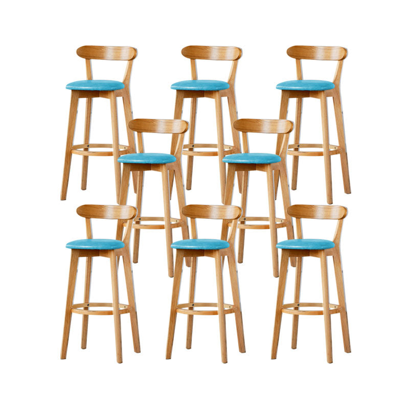 Nordic Solid Wood Bar Stools Upholstered Indoor Bar Stool with Natural Base Lake Blue 8 Piece Set Clearhalo 'Bar Furniture' 'Bar Stools' 'bar_stools' 'furn' 'furn_bar_stools' 'Furniture' 'Kitchen & Dining Furniture' 7322021