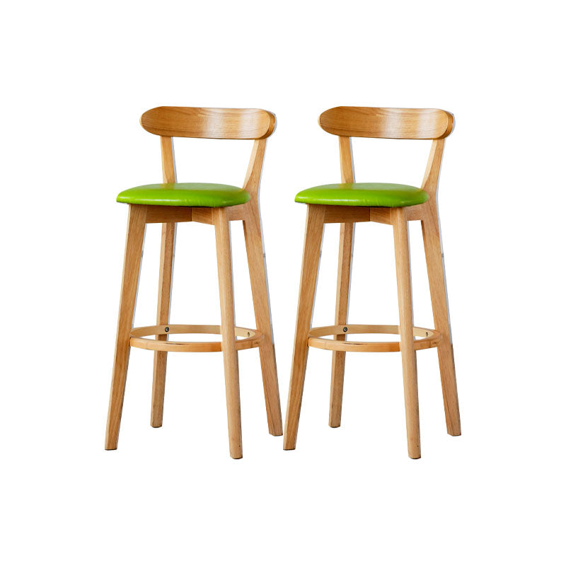 Nordic Solid Wood Bar Stools Upholstered Indoor Bar Stool with Natural Base Fruit Green 2 Piece Set Clearhalo 'Bar Furniture' 'Bar Stools' 'bar_stools' 'furn' 'furn_bar_stools' 'Furniture' 'Kitchen & Dining Furniture' 7322023
