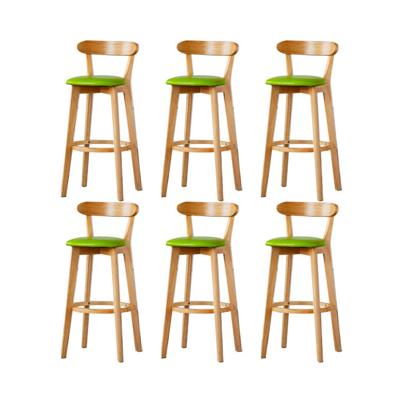 Nordic Solid Wood Bar Stools Upholstered Indoor Bar Stool with Natural Base Fruit Green 6 Piece Set Clearhalo 'Bar Furniture' 'Bar Stools' 'bar_stools' 'furn' 'furn_bar_stools' 'Furniture' 'Kitchen & Dining Furniture' 7322025