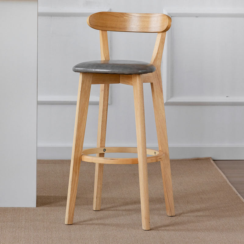 Nordic Solid Wood Bar Stools Upholstered Indoor Bar Stool with Natural Base Grey 1 Piece Clearhalo 'Bar Furniture' 'Bar Stools' 'bar_stools' 'furn' 'furn_bar_stools' 'Furniture' 'Kitchen & Dining Furniture' 7322027