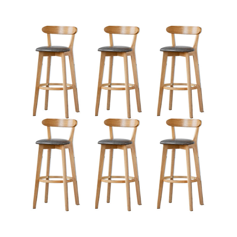 Nordic Solid Wood Bar Stools Upholstered Indoor Bar Stool with Natural Base Grey 6 Piece Set Clearhalo 'Bar Furniture' 'Bar Stools' 'bar_stools' 'furn' 'furn_bar_stools' 'Furniture' 'Kitchen & Dining Furniture' 7322030