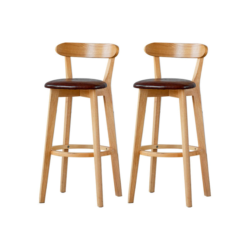 Nordic Solid Wood Bar Stools Upholstered Indoor Bar Stool with Natural Base Brown 2 Piece Set Clearhalo 'Bar Furniture' 'Bar Stools' 'bar_stools' 'furn' 'furn_bar_stools' 'Furniture' 'Kitchen & Dining Furniture' 7322033