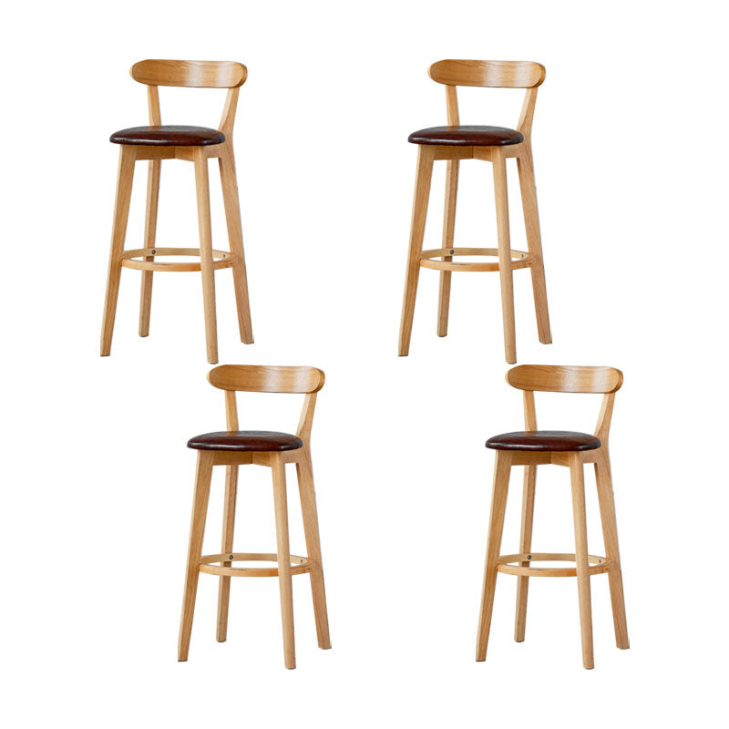 Nordic Solid Wood Bar Stools Upholstered Indoor Bar Stool with Natural Base Brown 4 Piece Set Clearhalo 'Bar Furniture' 'Bar Stools' 'bar_stools' 'furn' 'furn_bar_stools' 'Furniture' 'Kitchen & Dining Furniture' 7322034