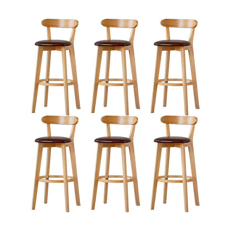 Nordic Solid Wood Bar Stools Upholstered Indoor Bar Stool with Natural Base Brown 6 Piece Set Clearhalo 'Bar Furniture' 'Bar Stools' 'bar_stools' 'furn' 'furn_bar_stools' 'Furniture' 'Kitchen & Dining Furniture' 7322035