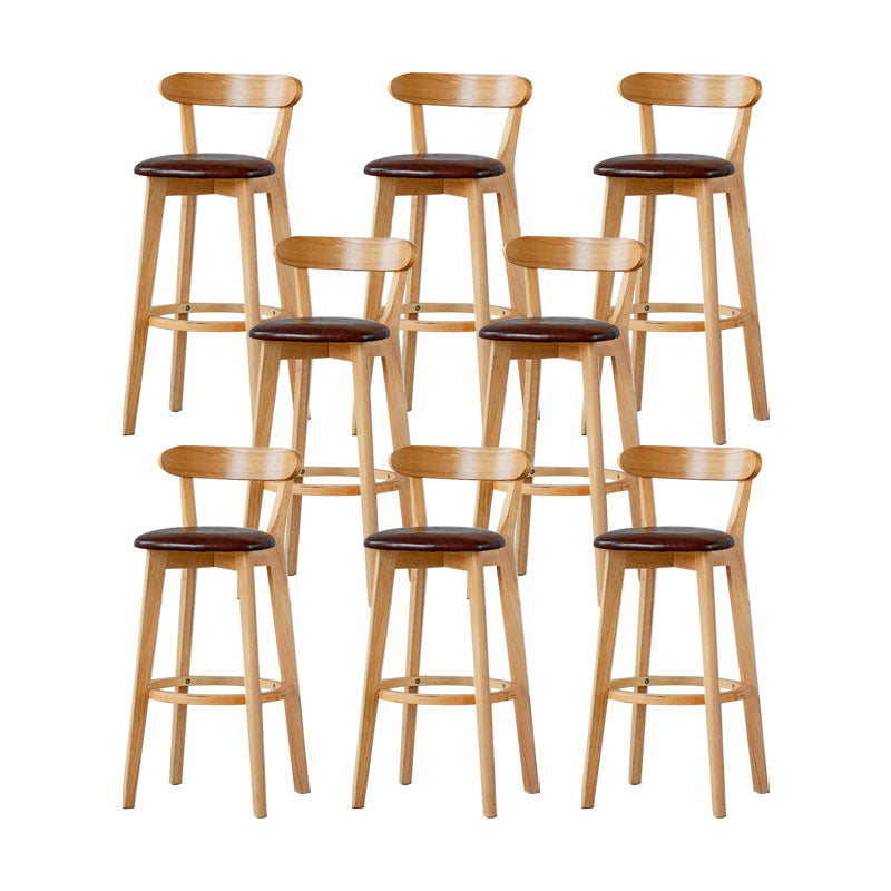 Nordic Solid Wood Bar Stools Upholstered Indoor Bar Stool with Natural Base Brown 8 Piece Set Clearhalo 'Bar Furniture' 'Bar Stools' 'bar_stools' 'furn' 'furn_bar_stools' 'Furniture' 'Kitchen & Dining Furniture' 7322036