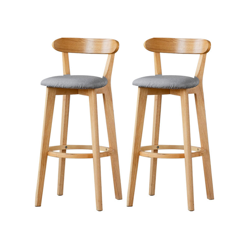 Nordic Solid Wood Bar Stools Upholstered Indoor Bar Stool with Natural Base Light Gray 2 Piece Set Clearhalo 'Bar Furniture' 'Bar Stools' 'bar_stools' 'furn' 'furn_bar_stools' 'Furniture' 'Kitchen & Dining Furniture' 7322038