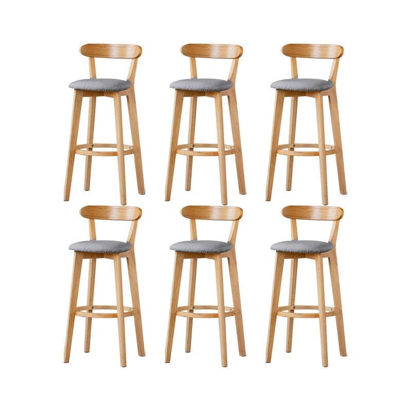 Nordic Solid Wood Bar Stools Upholstered Indoor Bar Stool with Natural Base Light Gray 6 Piece Set Clearhalo 'Bar Furniture' 'Bar Stools' 'bar_stools' 'furn' 'furn_bar_stools' 'Furniture' 'Kitchen & Dining Furniture' 7322040