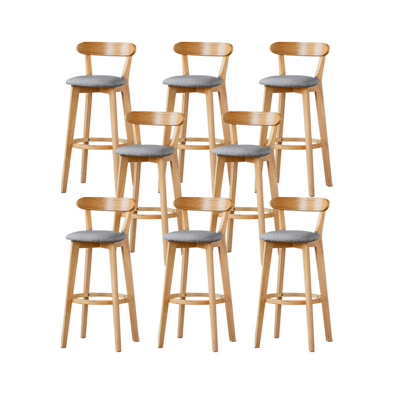 Nordic Solid Wood Bar Stools Upholstered Indoor Bar Stool with Natural Base Light Gray 8 Piece Set Clearhalo 'Bar Furniture' 'Bar Stools' 'bar_stools' 'furn' 'furn_bar_stools' 'Furniture' 'Kitchen & Dining Furniture' 7322041
