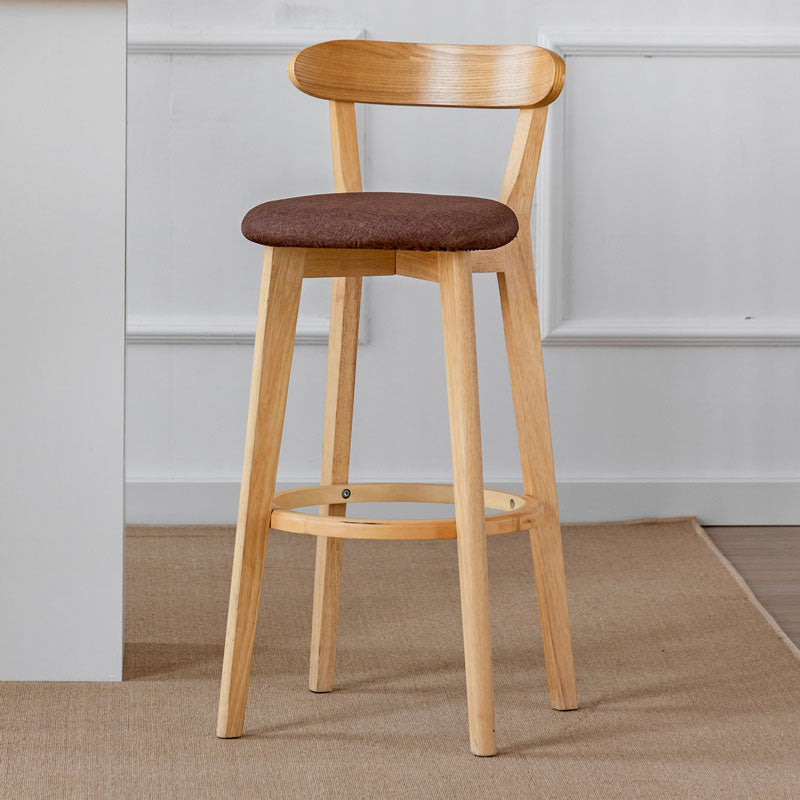 Nordic Solid Wood Bar Stools Upholstered Indoor Bar Stool with Natural Base Coffee 1 Piece Clearhalo 'Bar Furniture' 'Bar Stools' 'bar_stools' 'furn' 'furn_bar_stools' 'Furniture' 'Kitchen & Dining Furniture' 7322042