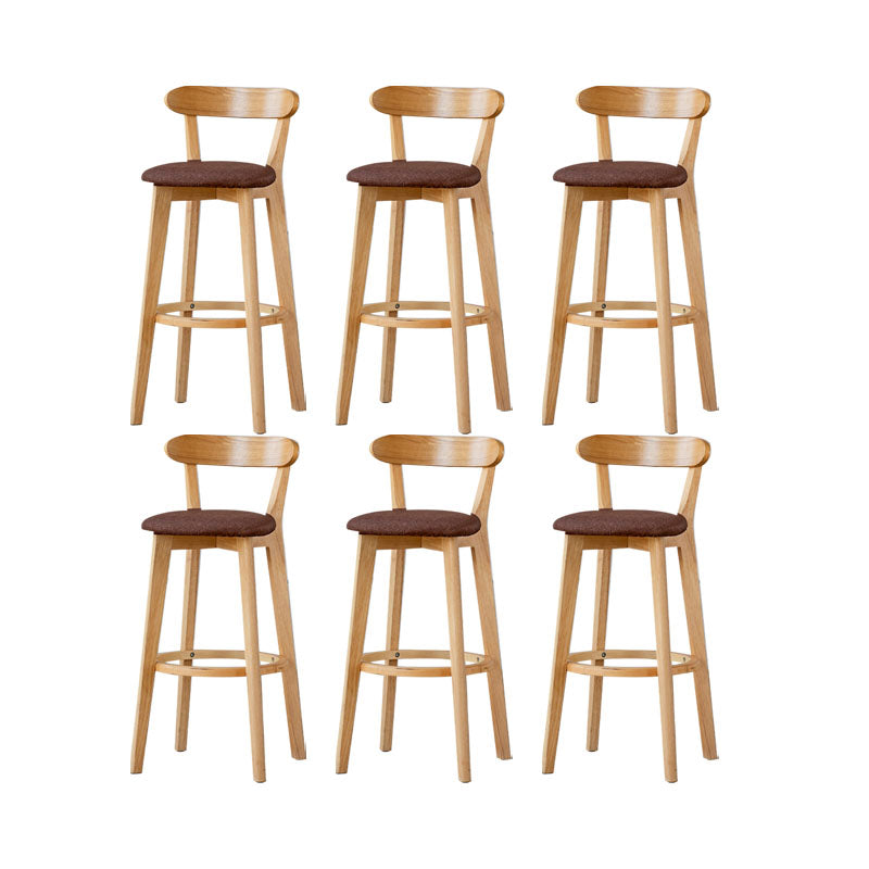 Nordic Solid Wood Bar Stools Upholstered Indoor Bar Stool with Natural Base Coffee 6 Piece Set Clearhalo 'Bar Furniture' 'Bar Stools' 'bar_stools' 'furn' 'furn_bar_stools' 'Furniture' 'Kitchen & Dining Furniture' 7322045