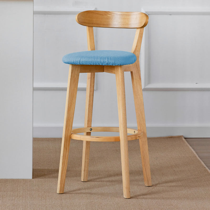 Nordic Solid Wood Bar Stools Upholstered Indoor Bar Stool with Natural Base Light Blue 1 Piece Clearhalo 'Bar Furniture' 'Bar Stools' 'bar_stools' 'furn' 'furn_bar_stools' 'Furniture' 'Kitchen & Dining Furniture' 7322047