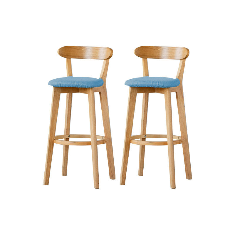 Nordic Solid Wood Bar Stools Upholstered Indoor Bar Stool with Natural Base Light Blue 2 Piece Set Clearhalo 'Bar Furniture' 'Bar Stools' 'bar_stools' 'furn' 'furn_bar_stools' 'Furniture' 'Kitchen & Dining Furniture' 7322048