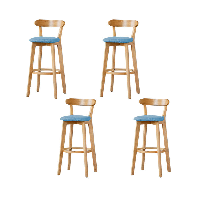 Nordic Solid Wood Bar Stools Upholstered Indoor Bar Stool with Natural Base Light Blue 4 Piece Set Clearhalo 'Bar Furniture' 'Bar Stools' 'bar_stools' 'furn' 'furn_bar_stools' 'Furniture' 'Kitchen & Dining Furniture' 7322049