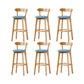 Nordic Solid Wood Bar Stools Upholstered Indoor Bar Stool with Natural Base Light Blue 6 Piece Set Clearhalo 'Bar Furniture' 'Bar Stools' 'bar_stools' 'furn' 'furn_bar_stools' 'Furniture' 'Kitchen & Dining Furniture' 7322050