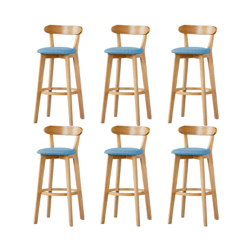 Nordic Solid Wood Bar Stools Upholstered Indoor Bar Stool with Natural Base Light Blue 6 Piece Set Clearhalo 'Bar Furniture' 'Bar Stools' 'bar_stools' 'furn' 'furn_bar_stools' 'Furniture' 'Kitchen & Dining Furniture' 7322050