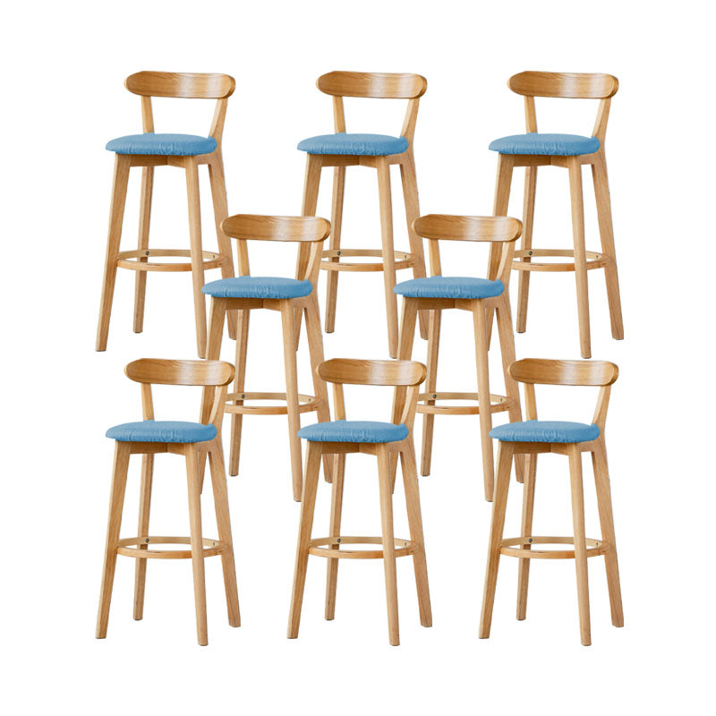 Nordic Solid Wood Bar Stools Upholstered Indoor Bar Stool with Natural Base Light Blue 8 Piece Set Clearhalo 'Bar Furniture' 'Bar Stools' 'bar_stools' 'furn' 'furn_bar_stools' 'Furniture' 'Kitchen & Dining Furniture' 7322051