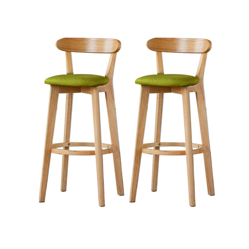 Nordic Solid Wood Bar Stools Upholstered Indoor Bar Stool with Natural Base Green 2 Piece Set Clearhalo 'Bar Furniture' 'Bar Stools' 'bar_stools' 'furn' 'furn_bar_stools' 'Furniture' 'Kitchen & Dining Furniture' 7322053