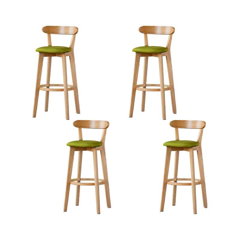 Nordic Solid Wood Bar Stools Upholstered Indoor Bar Stool with Natural Base Green 4 Piece Set Clearhalo 'Bar Furniture' 'Bar Stools' 'bar_stools' 'furn' 'furn_bar_stools' 'Furniture' 'Kitchen & Dining Furniture' 7322054