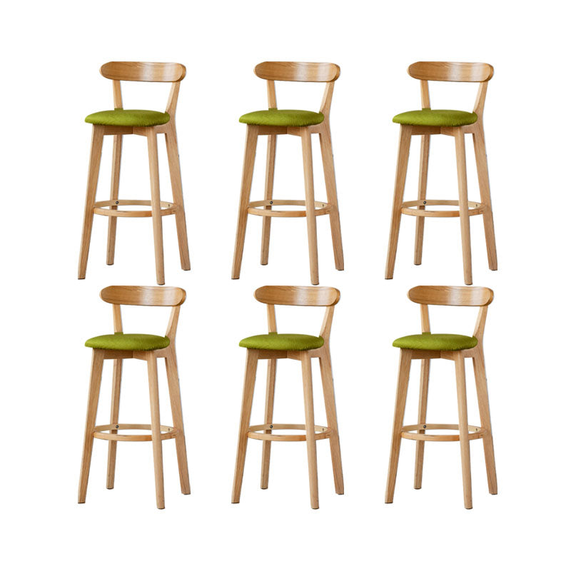 Nordic Solid Wood Bar Stools Upholstered Indoor Bar Stool with Natural Base Green 6 Piece Set Clearhalo 'Bar Furniture' 'Bar Stools' 'bar_stools' 'furn' 'furn_bar_stools' 'Furniture' 'Kitchen & Dining Furniture' 7322055
