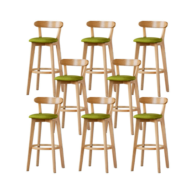 Nordic Solid Wood Bar Stools Upholstered Indoor Bar Stool with Natural Base Green 8 Piece Set Clearhalo 'Bar Furniture' 'Bar Stools' 'bar_stools' 'furn' 'furn_bar_stools' 'Furniture' 'Kitchen & Dining Furniture' 7322056