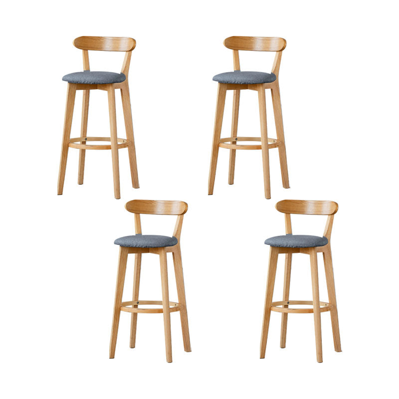 Nordic Solid Wood Bar Stools Upholstered Indoor Bar Stool with Natural Base Smoke Gray 4 Piece Set Clearhalo 'Bar Furniture' 'Bar Stools' 'bar_stools' 'furn' 'furn_bar_stools' 'Furniture' 'Kitchen & Dining Furniture' 7322059