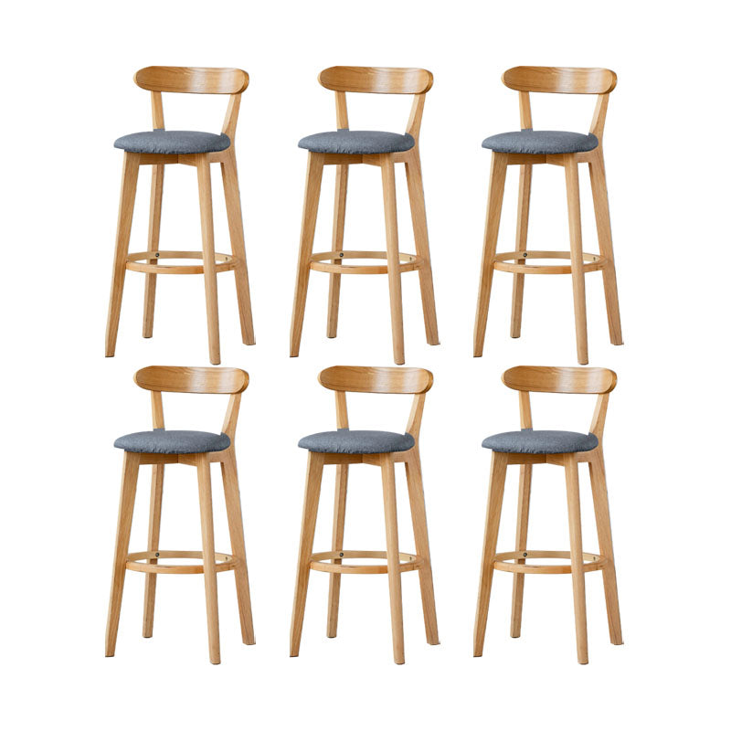 Nordic Solid Wood Bar Stools Upholstered Indoor Bar Stool with Natural Base Smoke Gray 6 Piece Set Clearhalo 'Bar Furniture' 'Bar Stools' 'bar_stools' 'furn' 'furn_bar_stools' 'Furniture' 'Kitchen & Dining Furniture' 7322060