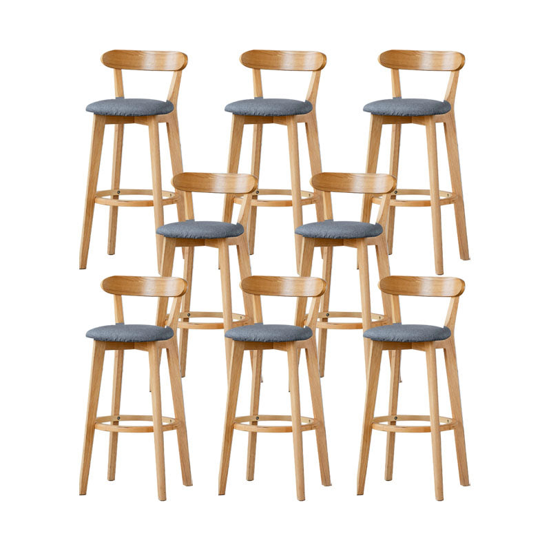 Nordic Solid Wood Bar Stools Upholstered Indoor Bar Stool with Natural Base Smoke Gray 8 Piece Set Clearhalo 'Bar Furniture' 'Bar Stools' 'bar_stools' 'furn' 'furn_bar_stools' 'Furniture' 'Kitchen & Dining Furniture' 7322061