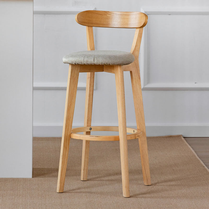 Nordic Solid Wood Bar Stools Upholstered Indoor Bar Stool with Natural Base Khaki 1 Piece Clearhalo 'Bar Furniture' 'Bar Stools' 'bar_stools' 'furn' 'furn_bar_stools' 'Furniture' 'Kitchen & Dining Furniture' 7322062
