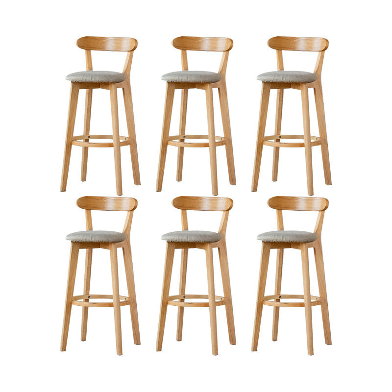 Nordic Solid Wood Bar Stools Upholstered Indoor Bar Stool with Natural Base Khaki 6 Piece Set Clearhalo 'Bar Furniture' 'Bar Stools' 'bar_stools' 'furn' 'furn_bar_stools' 'Furniture' 'Kitchen & Dining Furniture' 7322065