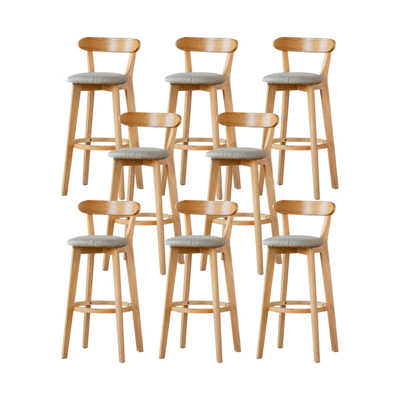 Nordic Solid Wood Bar Stools Upholstered Indoor Bar Stool with Natural Base Khaki 8 Piece Set Clearhalo 'Bar Furniture' 'Bar Stools' 'bar_stools' 'furn' 'furn_bar_stools' 'Furniture' 'Kitchen & Dining Furniture' 7322066