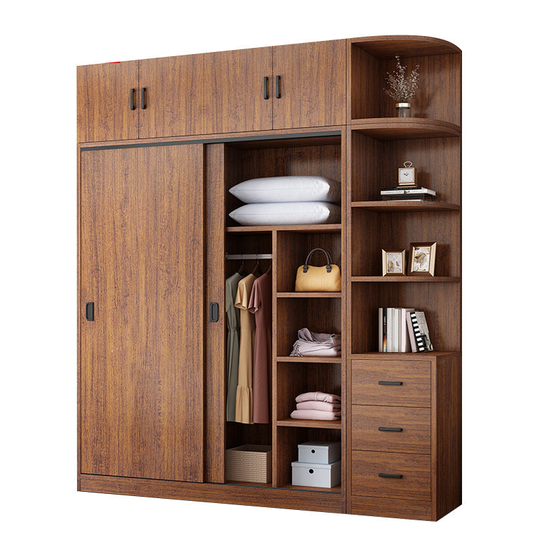 Solid Wood Frame Wardrobe Freestanding Wardrobe with Sliding Doors