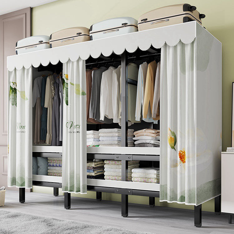 Metal Frame Freestanding Wardrobe Foldable Wardrobe with Garment Rod