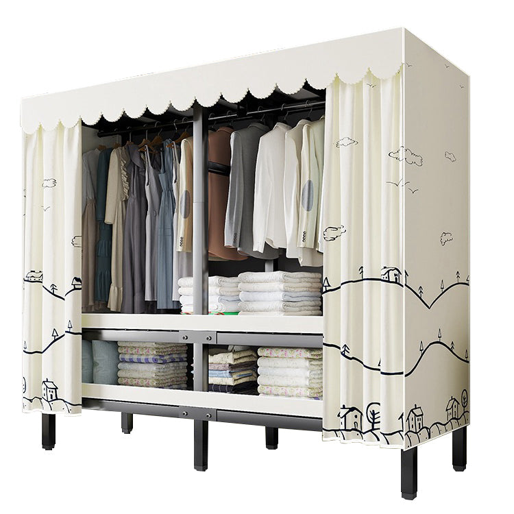 Metal Frame Freestanding Wardrobe Foldable Wardrobe with Garment Rod