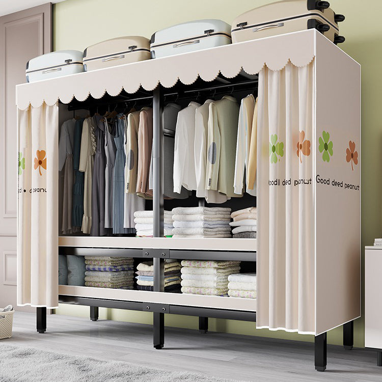 Metal Frame Freestanding Wardrobe Foldable Wardrobe with Garment Rod