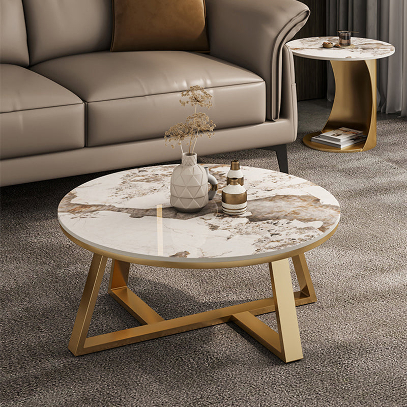 Round Coffee Table Cross Legs Coffee Table Set with Metal Legs Clearhalo 'Coffee & Accent Tables' 'Coffee Tables' 'coffee_tables' 'furn' 'furn_coffee_tables' 'Furniture' 'Living Room Furniture' 7322750