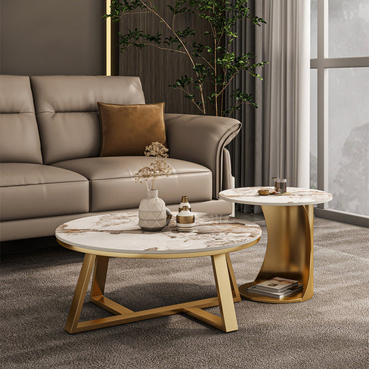 Round Coffee Table Cross Legs Coffee Table Set with Metal Legs Clearhalo 'Coffee & Accent Tables' 'Coffee Tables' 'coffee_tables' 'furn' 'furn_coffee_tables' 'Furniture' 'Living Room Furniture' 7322755