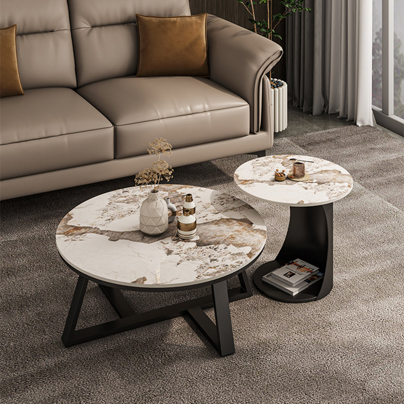 Round Coffee Table Cross Legs Coffee Table Set with Metal Legs Clearhalo 'Coffee & Accent Tables' 'Coffee Tables' 'coffee_tables' 'furn' 'furn_coffee_tables' 'Furniture' 'Living Room Furniture' 7322757