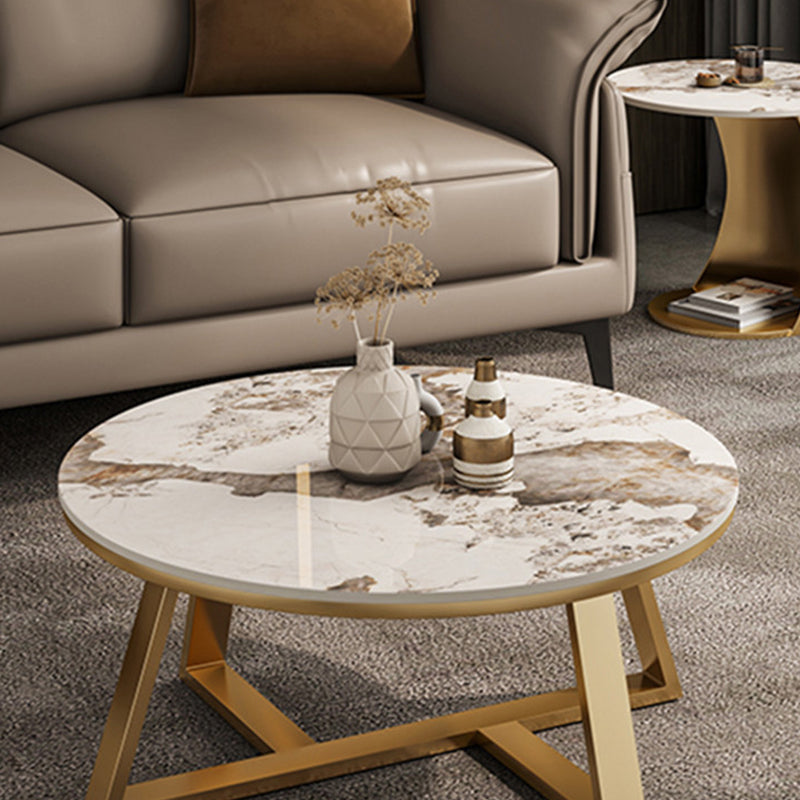 Round Coffee Table Cross Legs Coffee Table Set with Metal Legs Clearhalo 'Coffee & Accent Tables' 'Coffee Tables' 'coffee_tables' 'furn' 'furn_coffee_tables' 'Furniture' 'Living Room Furniture' 7322761
