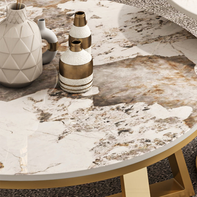 Round Coffee Table Cross Legs Coffee Table Set with Metal Legs Clearhalo 'Coffee & Accent Tables' 'Coffee Tables' 'coffee_tables' 'furn' 'furn_coffee_tables' 'Furniture' 'Living Room Furniture' 7322763